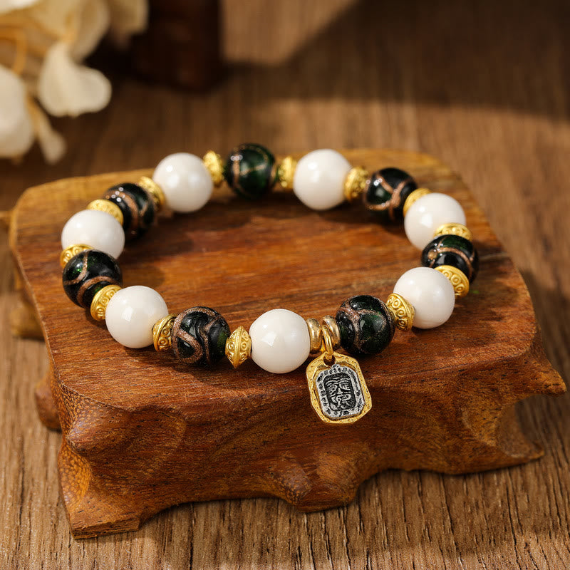 Tibetan Zakiram Goddess of Wealth Charm Liuli Glass Incense Ash Porcelain Bead Protection Bracelet