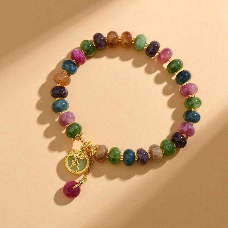 Colorful Tourmaline Cute Flower Rabbit Charm Love Bracelet