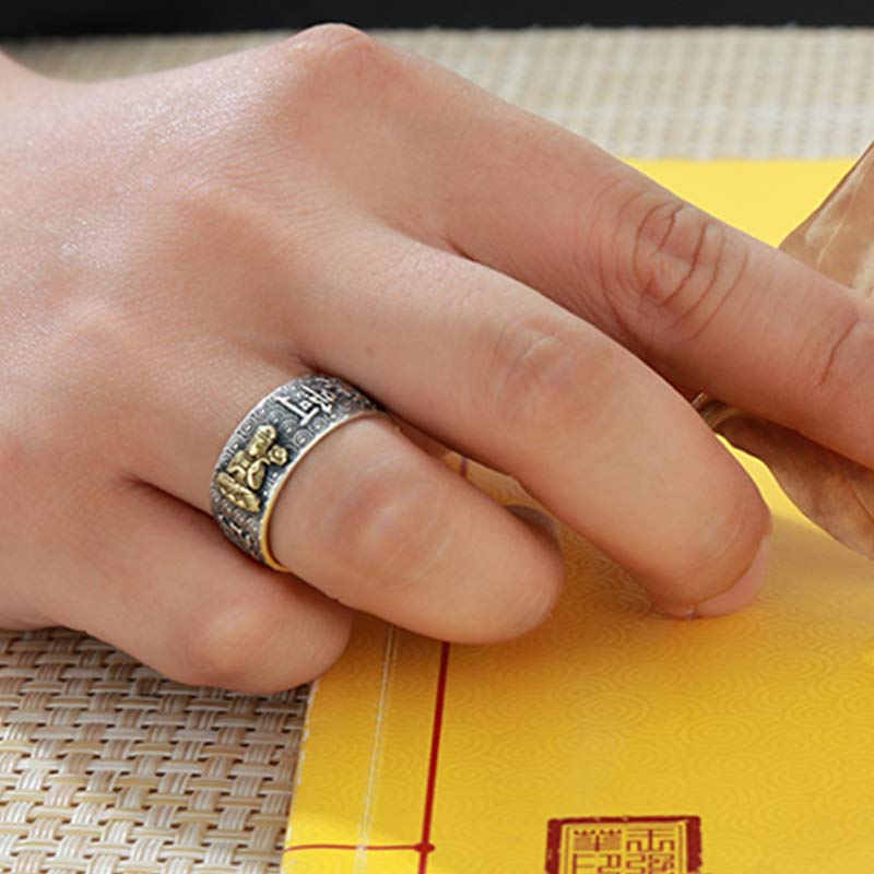Chinese Zodiac Natal Buddha Wealth Luck Adjustable Ring