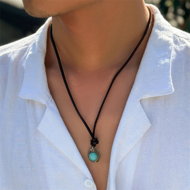 Round Turquoise Stone Protection Strength Necklace Pendant