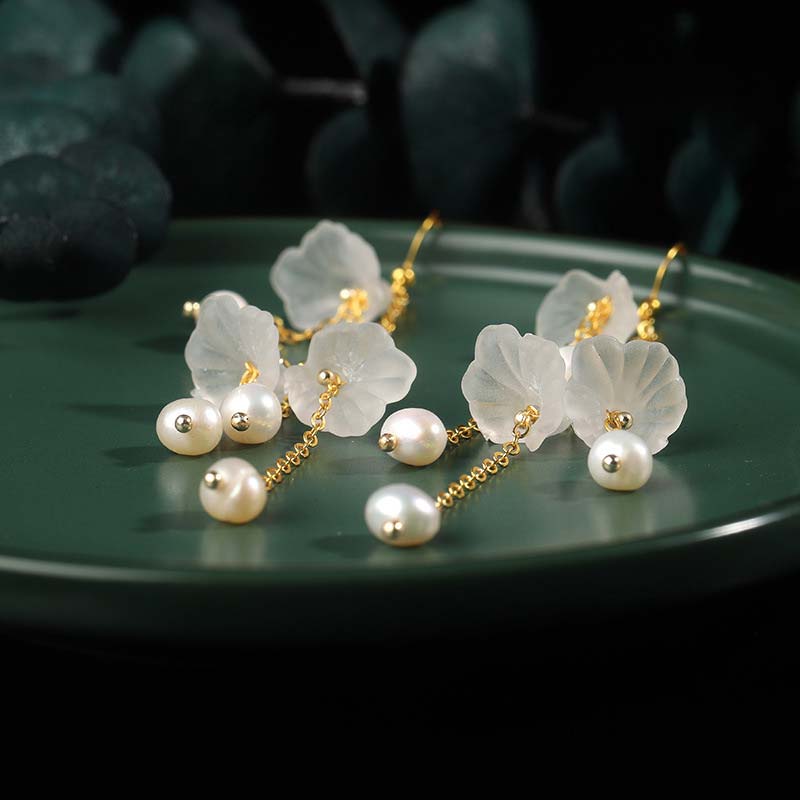Pearl Flower Petals Luck Drop Earrings