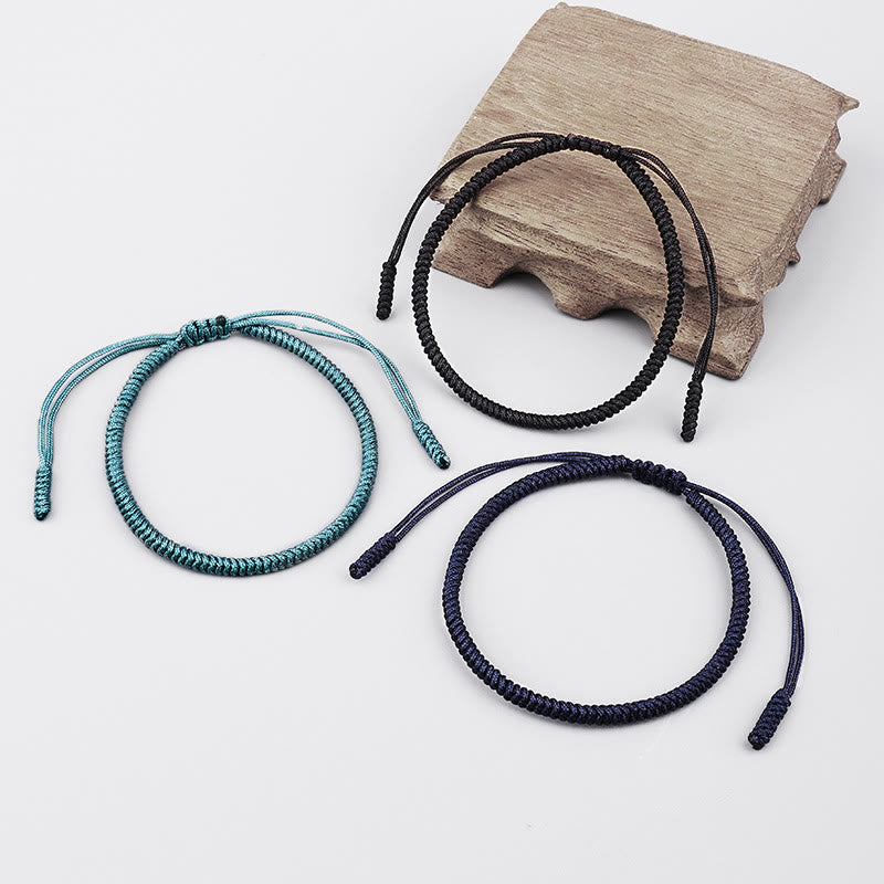 Handcrafted Tibetan Vajra Knot Adjustable Cord Bracelet 3-Piece Set