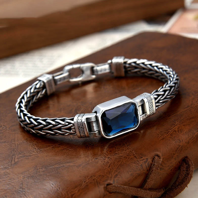 Retro Blue Acrylic Dragon Keel Braided Design Healing Wealth Buckle Bracelet