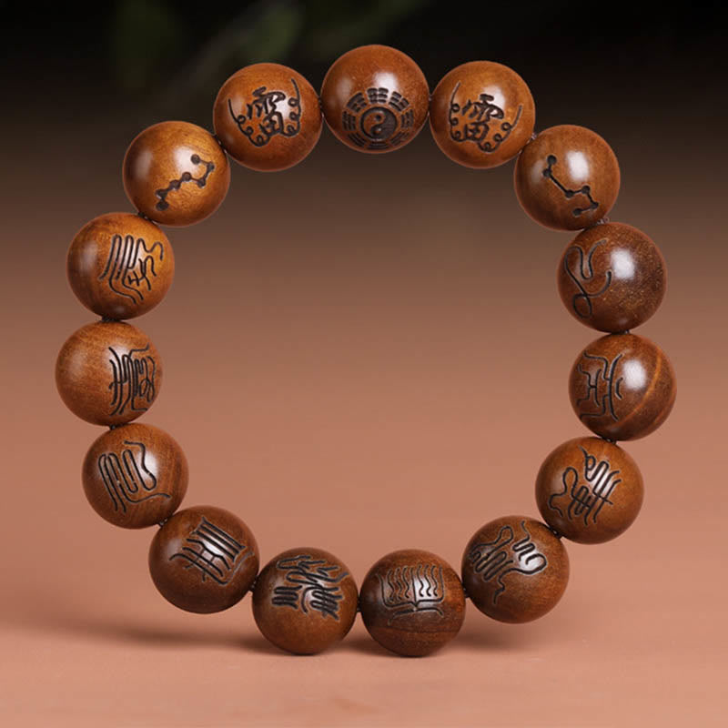 Lightning Struck Jujube Wood Yin Yang Bagua Taoist Taboo Scripture Symbol Engraved Luck Bracelet