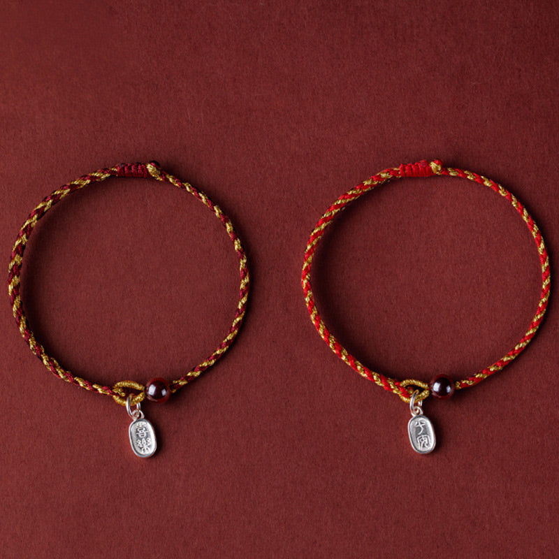 Handcrafted Red Gold Rope Lotus Peace And Joy Charm Braid Bracelet