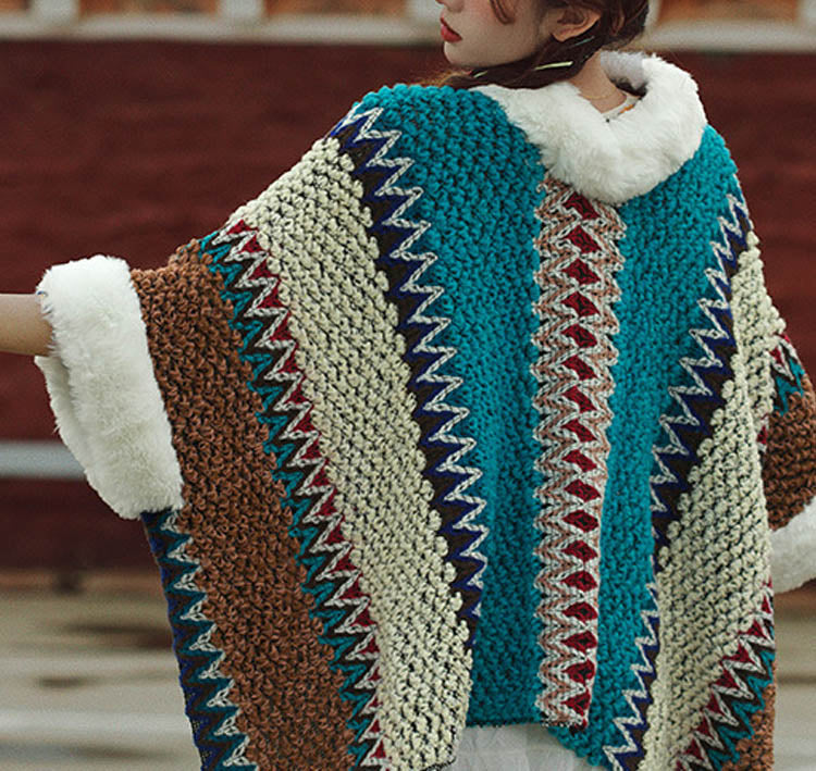 Tactile Striped Knitted Travel Meditation Tibetan Shawl