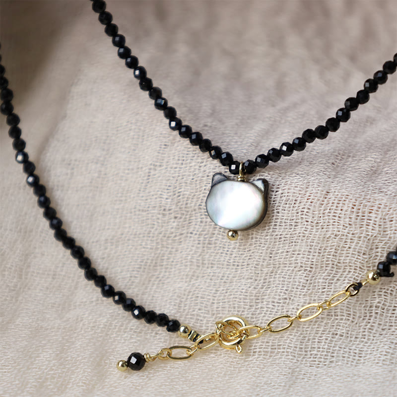 Black Spinel Cute Cat Motivate Choker Necklace