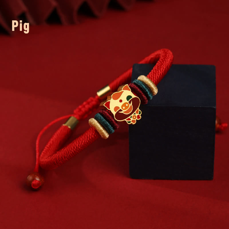 Handmade 925 Sterling Silver Year of the Dragon Cute Chinese Zodiac Luck Braided Red Bracelet