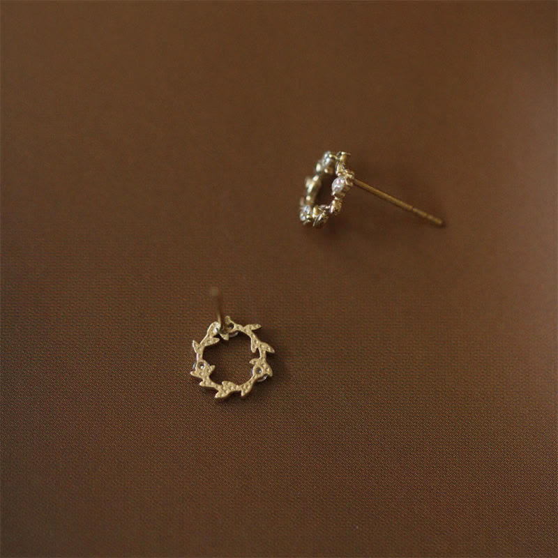 Tiny Wreath Blessing Flower Stud Earrings in Zircon and 925 Sterling Silver