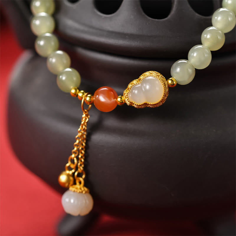 925 Sterling Silver Hetian Jade Lotus Gourd Bracelet