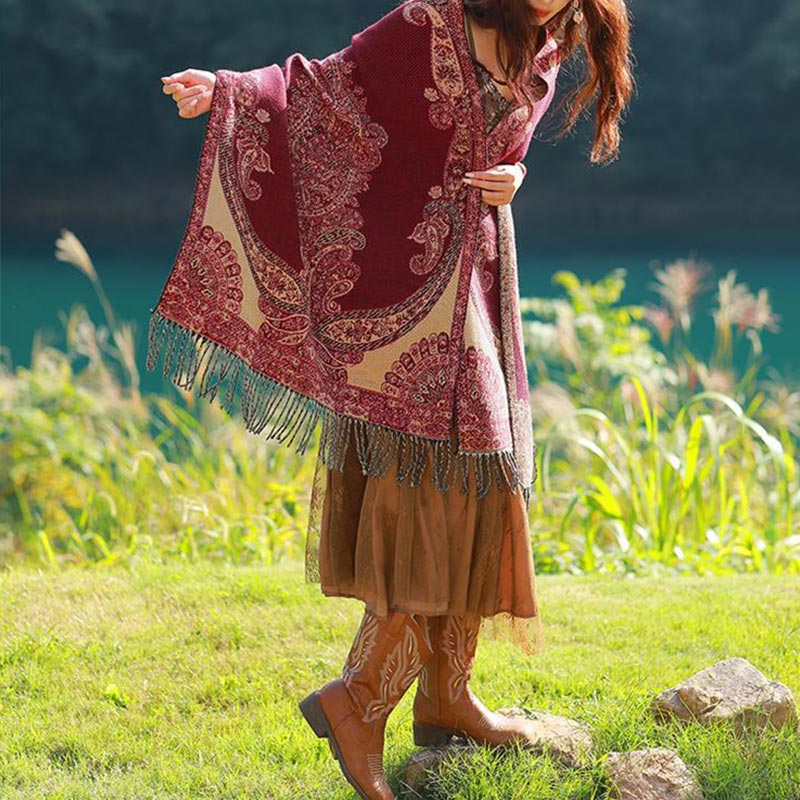 Tibetan Vine Leaves Pattern Design Shawl Cozy Travel Scarf Wrap