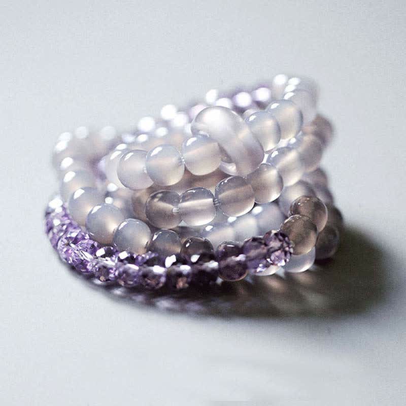Natural Amethyst and Agate Crystal Beaded Meditation Bracelet
