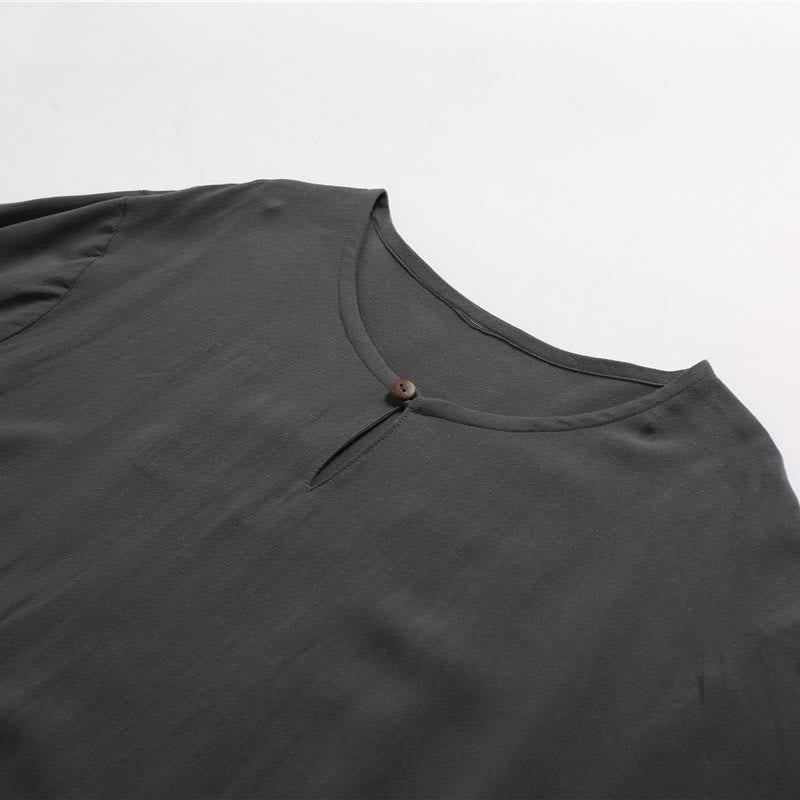 Breathable Cotton-Linen Crew Neck Short Sleeve Meditation Shirt