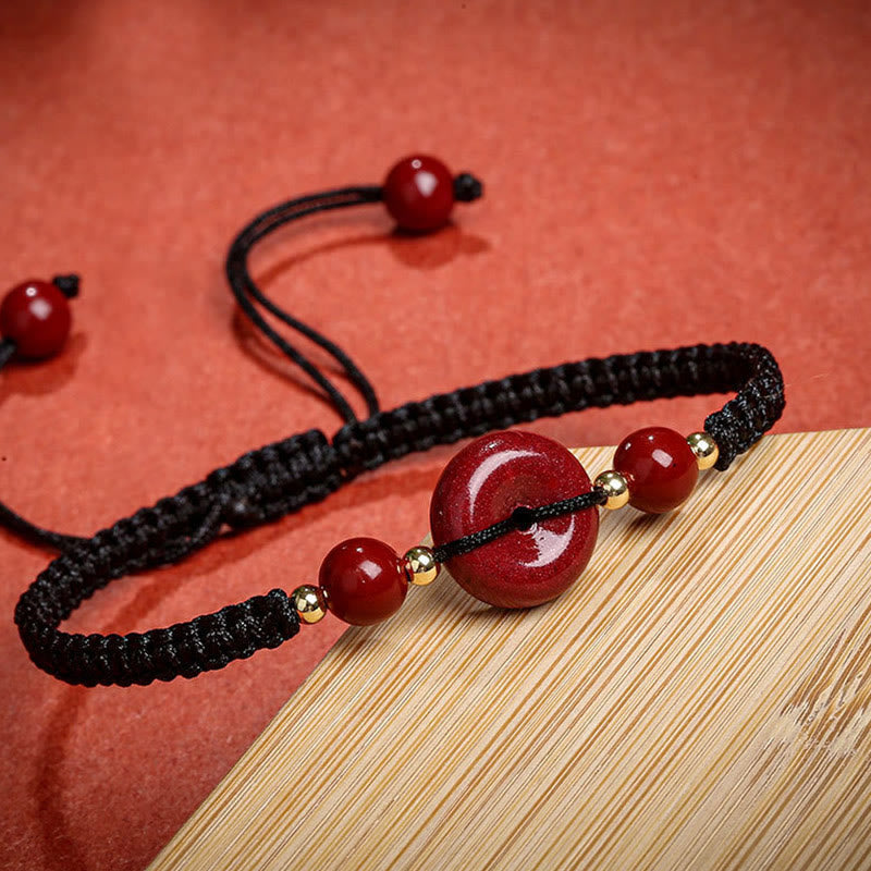 Natural Cinnabar Ping An Kou Adjustable Red String Bracelet