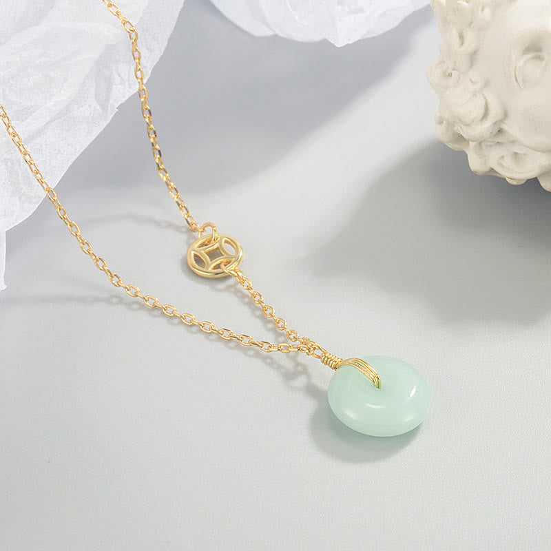 Jade Fu Character Copper Coin Peace Buckle Abundance Necklace Pendant
