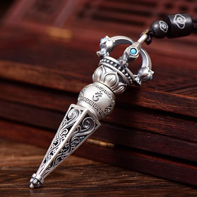Tibetan Om Mani Padme Hum Dorje Vajra Design Wisdom Rotatable Necklace Pendant