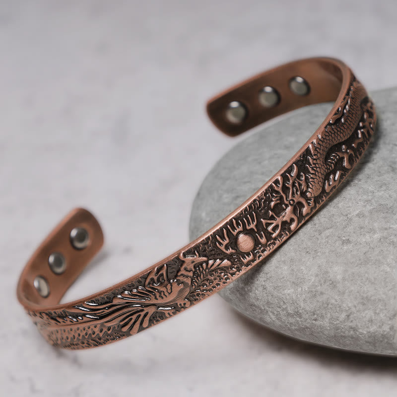 Dragon Phoenix Magnetic Solid Copper Cuff Bracelet Bangle