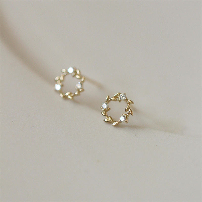 Tiny Wreath Blessing Flower Stud Earrings in Zircon and 925 Sterling Silver
