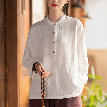 Solid Color Loose Button Blouse Long Sleeve Shirt Top