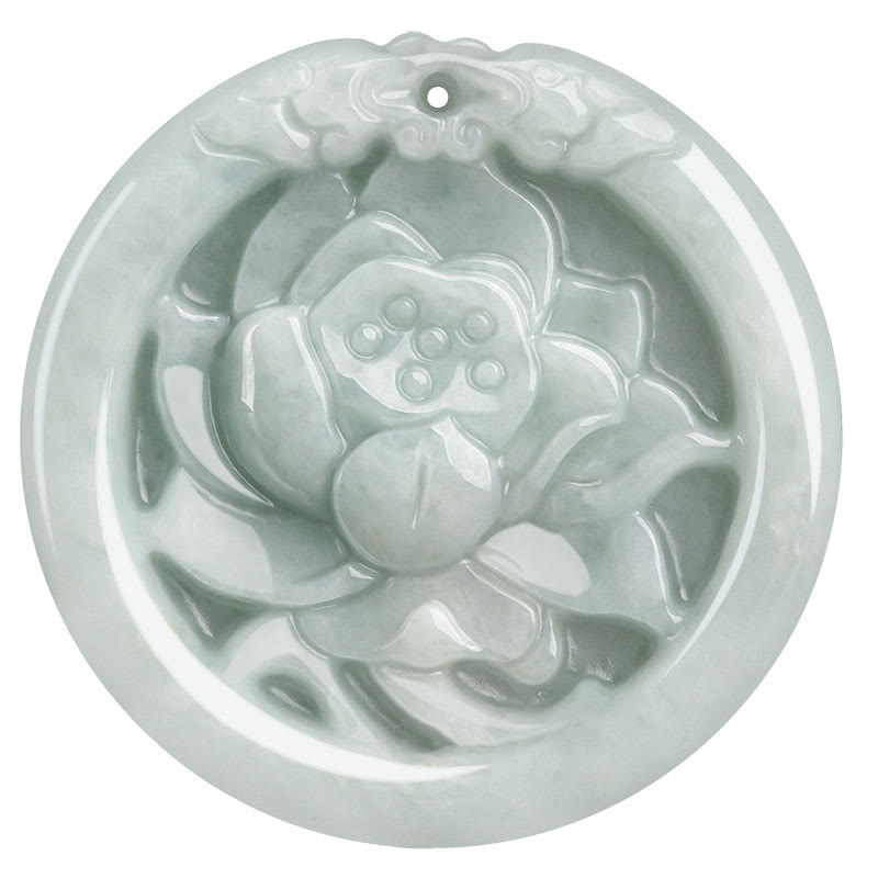 Natural Jade Lotus Flower Carved Prosperity Necklace Pendant