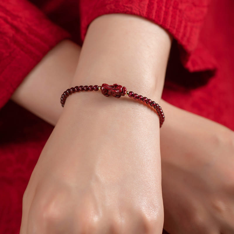 Garnet Cinnabar PiXiu Blessing Calm String Bracelet