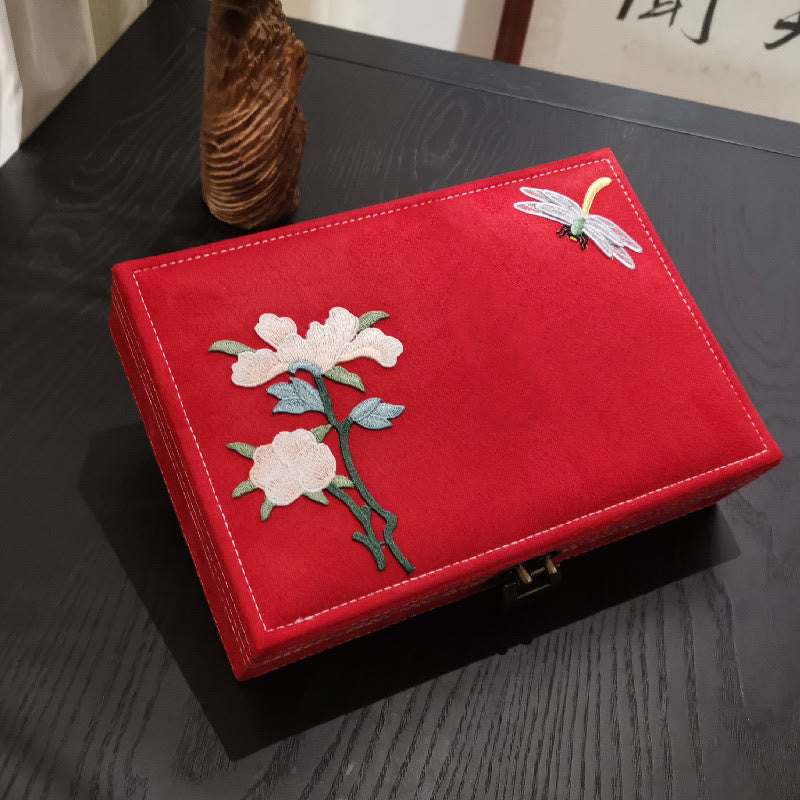 Floral & Dragonfly Flannel Single Layer Jewelry Organizer Box