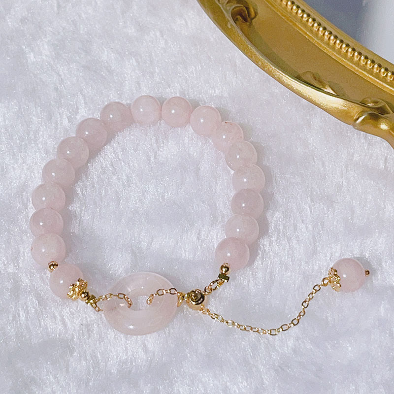 Natural Rose Quartz Beaded Bracelet with Ping An Kou Peace Buckle Charm