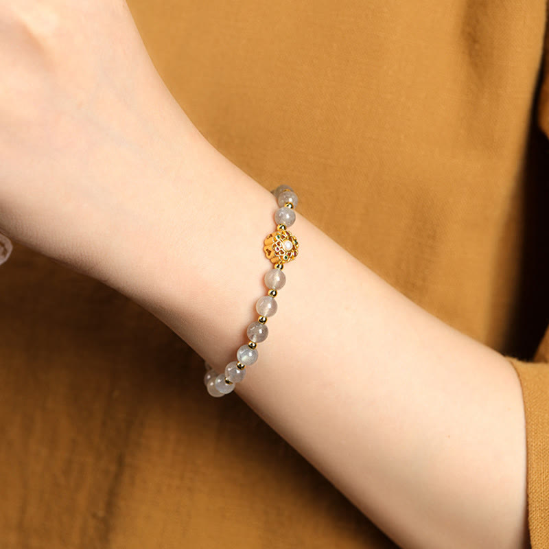 14K Gold Plated Fu Character Natural Crystal Energy Anchor Bracelet