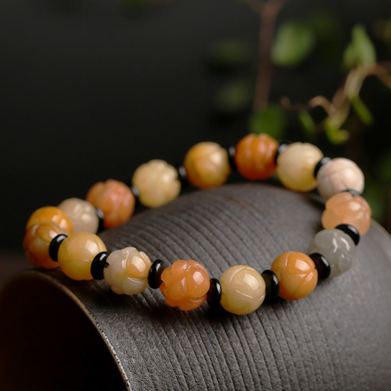 Golden Silk Jade Lotus Beaded Bracelet for Mindfulness