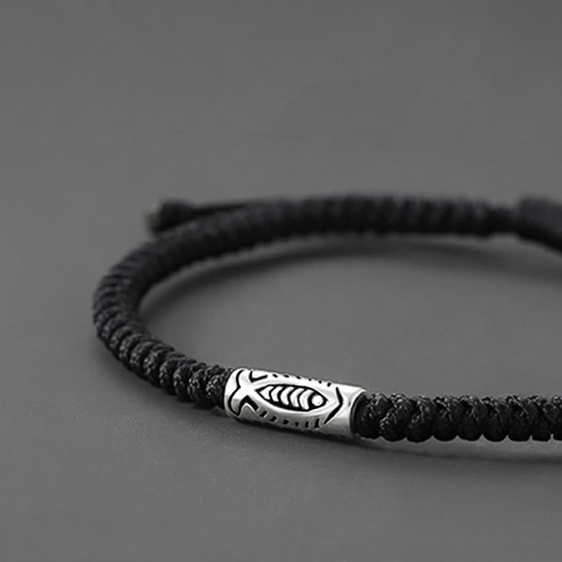 Hand-Braided Tibetan Black String Koi Fish Charm Bracelet