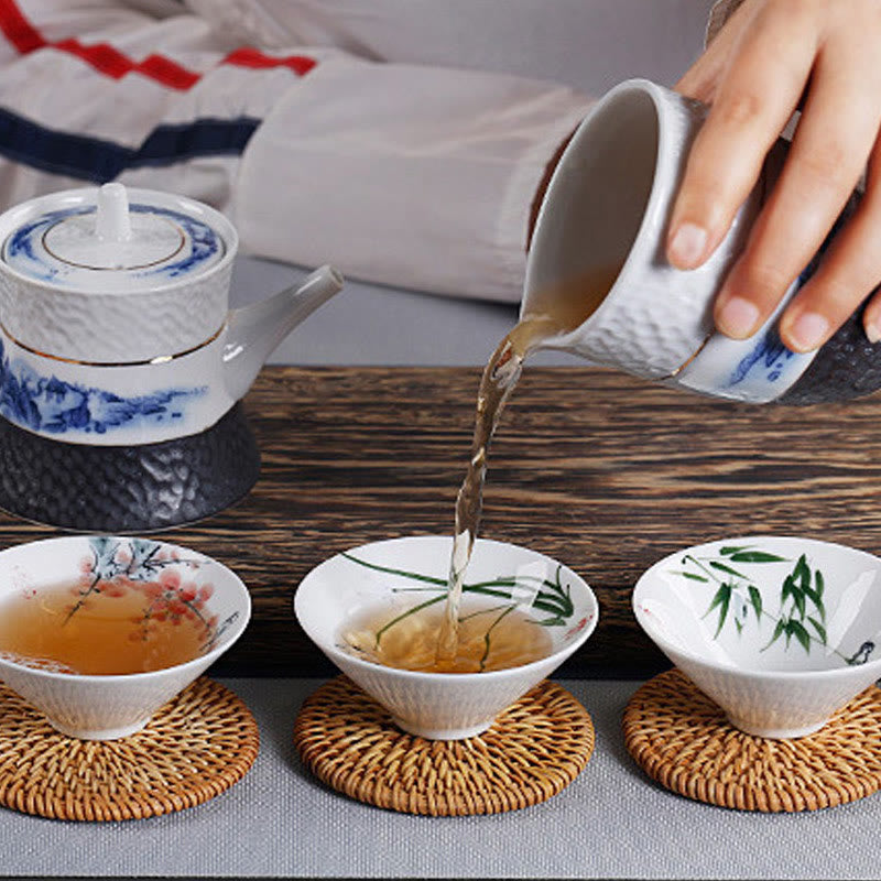 Vintage Plum Orchid Bamboo Chrysanthemum Lotus Koi Fish Ceramic Teacup Kung Fu Tea Cups