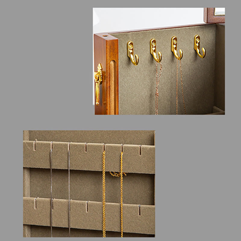 Vintage Large Capacity Wooden Jewelry Box Jewelry Storage Box With Mirror