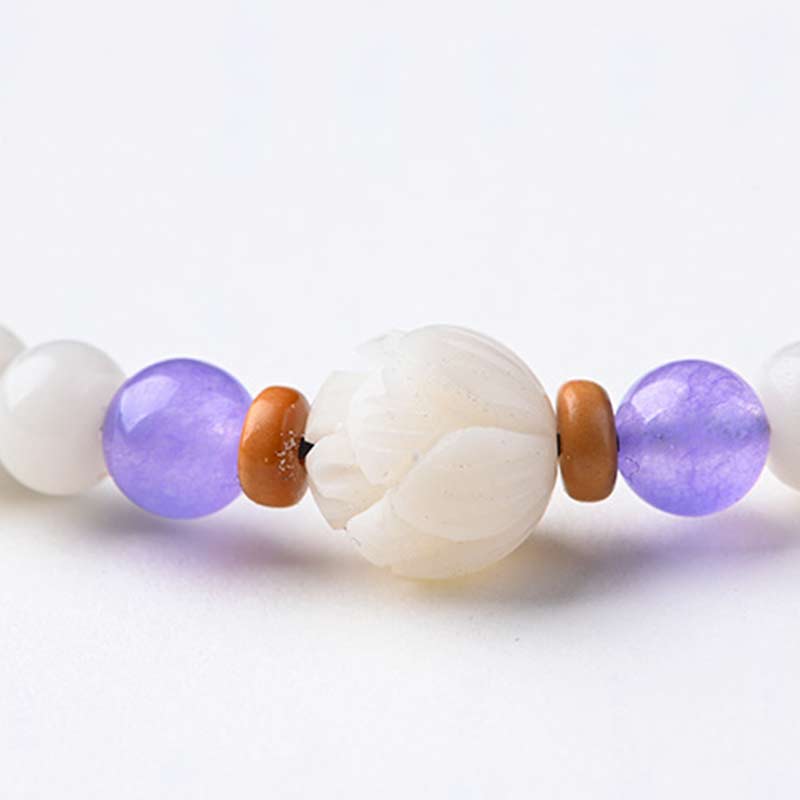 Tibetan White Jade Bodhi Lotus Blessing Bracelet