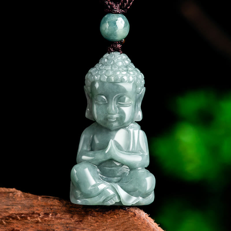 Natural Jade Meditation Buddha Amulet Serenity Necklace Pendant