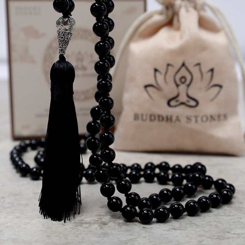 108 Mala Black Onyx 8mm Beads Handmade Meditation Prayer Necklace Bracelet