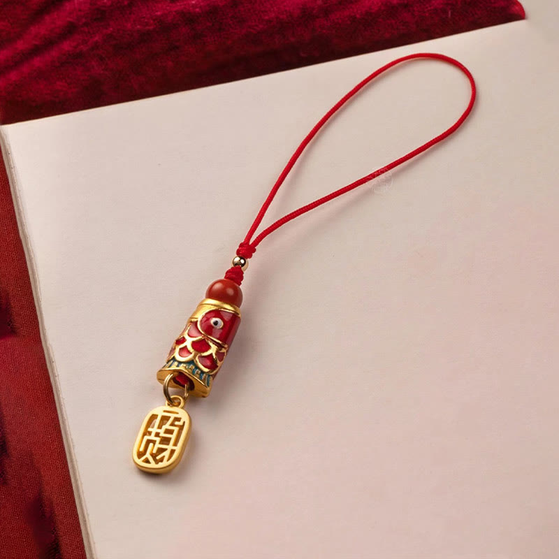 Koi Fish Cinnabar Attracting Wealth Wish Ruyi Charm Luck Phone Hanging Decoration