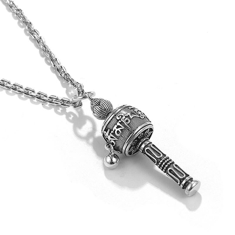 Tibetan Om Mani Padme Hum Prayer Wheel Lotus Wisdom Rotatable Necklace Pendant
