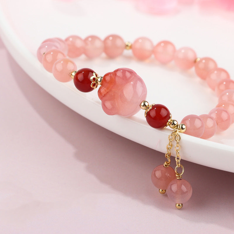 Natural Yanyuan and Red Agate Carved Cat Paw Grounding Bracelet
