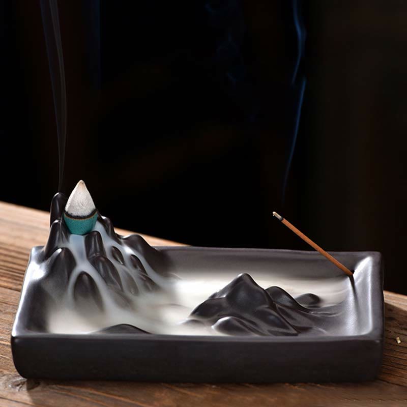 Buddha Mountains Flowing Water Ceramic Backflow Incense Burner