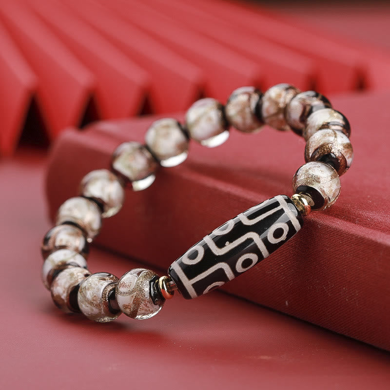 Hand-Finished Tibetan Style Dzi Bead and Vibrant Liuli Glass Beaded Bracelet