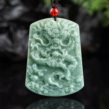 Natural Jade Chinese Zodiac Dragon Sea Luck String Necklace Pendant