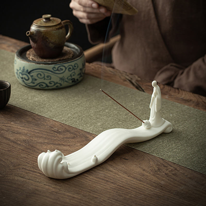 Minimalist Ceramic Monk Sea Wave and Mountain Landscape Incense Burner