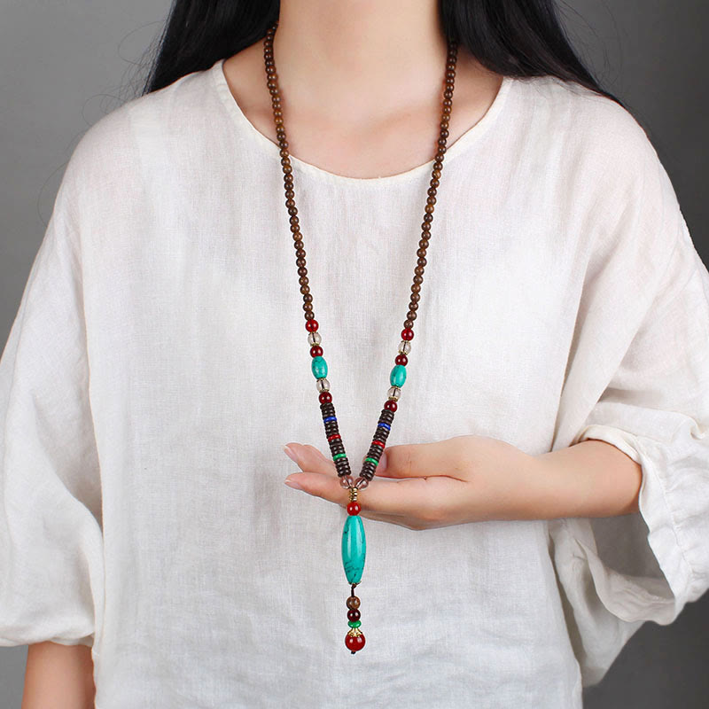 Wenge Wood Turquoise Stone Protection Calm Necklace Pendant