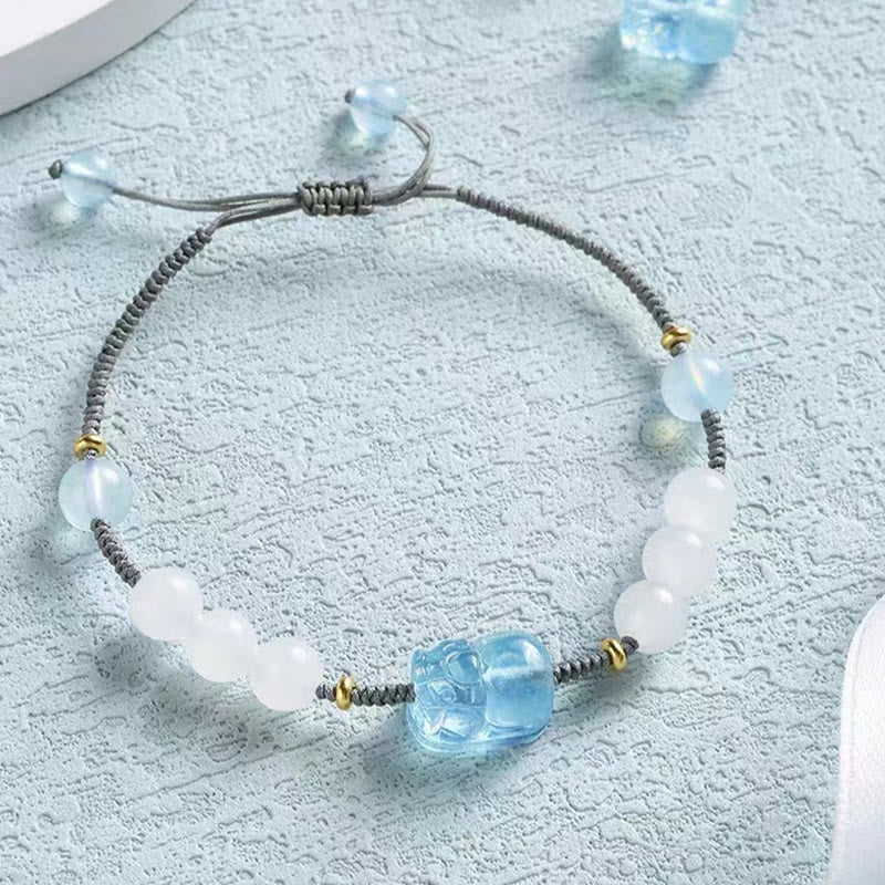 Natural Aquamarine PiXiu Hetian White Jade Healing Bracelet