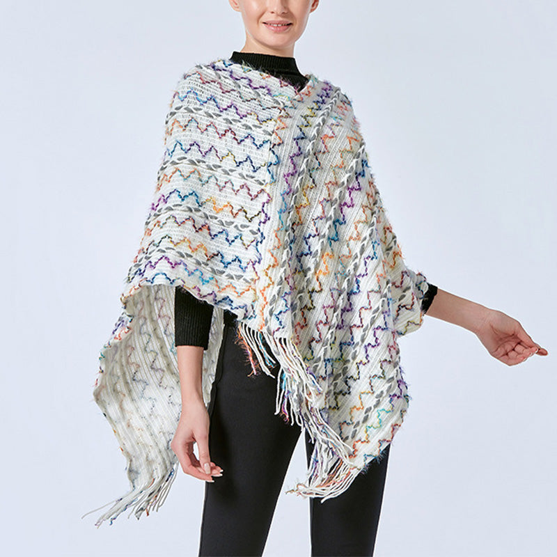 Tibetan Colorful Striped Shawl Tassels Pullover Winter Cozy Travel Scarf Wrap