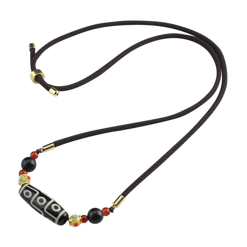 Tibetan Nine-Eye Dzi Bead Protection Blessings String Necklace Pendant