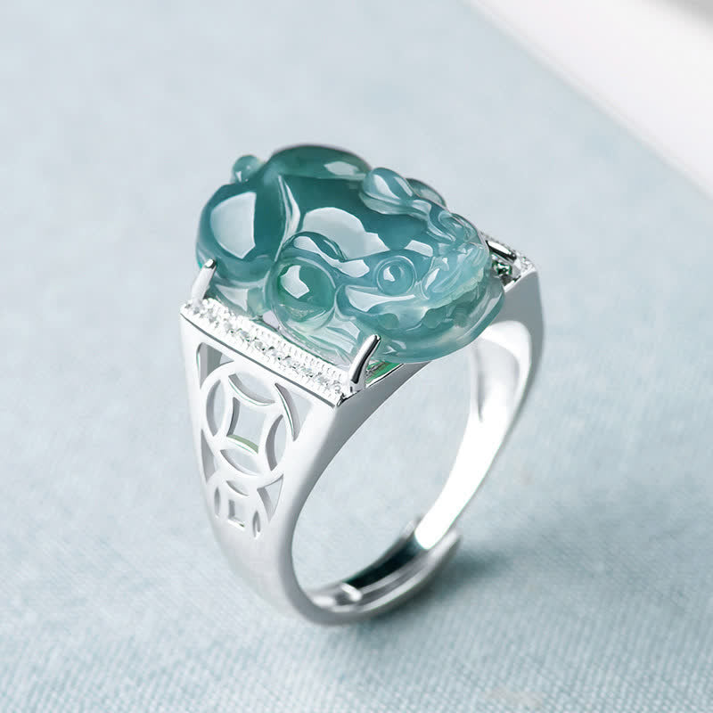 925 Sterling Silver Fengshui Wealth Prosperity Jade PiXiu Luck Ring