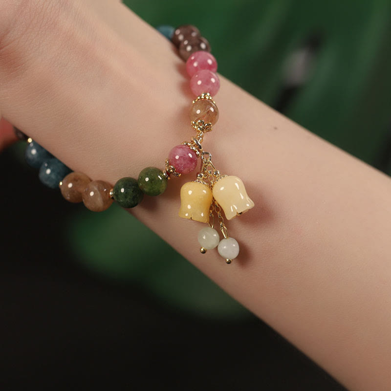 Natural Colorful Tourmaline Flower Bead Love Bracelet