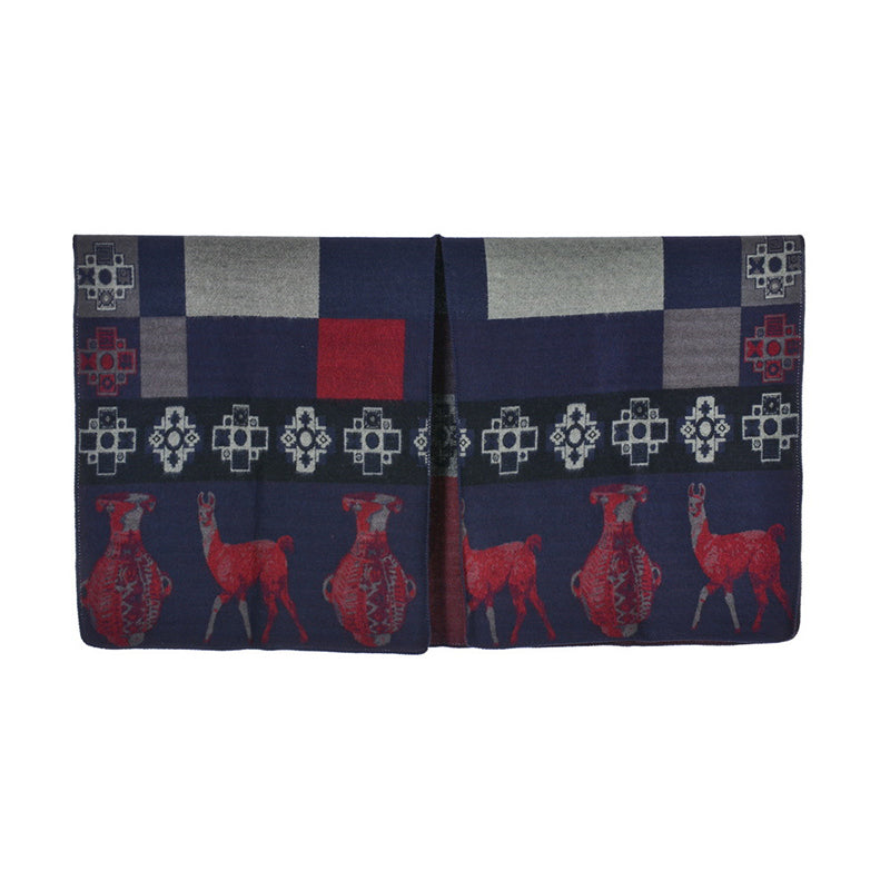 Tibetan Shawl Deer Vase Geometric Shapes Winter Cozy Travel Scarf Wrap
