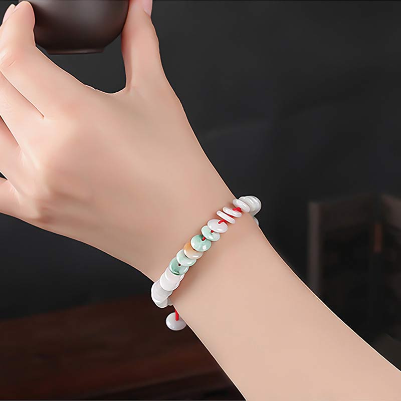 Handmade Round Jade Red String Braided Adjustable Bracelet